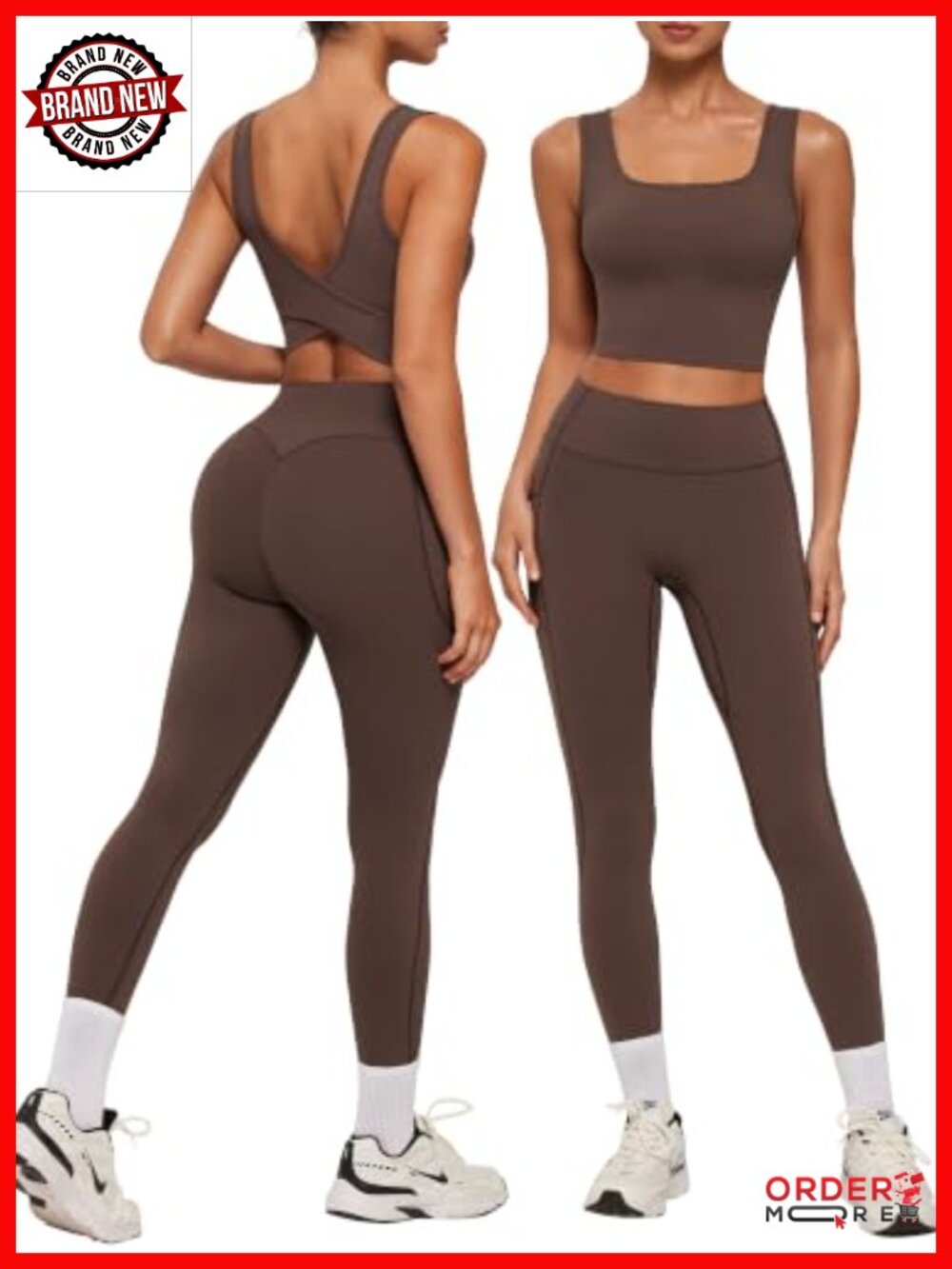 SUUKSESS Crossover Back Tank Top & Leggings Workout Set Pilates Yoga